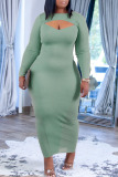 Light Green Sexy Solid Patchwork O Neck One Step Skirt Plus Size Dresses