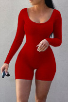Red Sexy Sportswear Solid Patchwork U Neck Skinny Jumpsuits