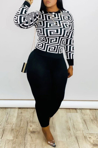 Black Casual Print Patchwork O Neck Skinny Jumpsuits