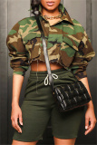 Camouflage Casual Print Patchwork Turndown Collar Outerwear