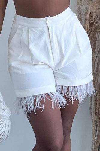 White Casual Solid Patchwork Feathers High Waist Straight Solid Color Bottoms
