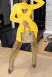Yellow Sexy Solid Patchwork Half A Turtleneck Skinny Jumpsuits