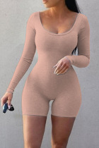 Skin Color Sexy Sportswear Solid Patchwork U Neck Skinny Jumpsuits