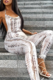 White Sexy Print Patchwork Halter Skinny Jumpsuits