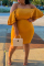 Yellow Sexy Plus Size Solid Backless Off the Shoulder Short Sleeve Dress