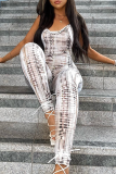 White Sexy Print Patchwork Halter Skinny Jumpsuits