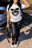 White Street Daily Skull Patchwork O Neck T-Shirts