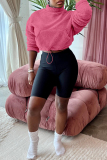 Deep Pink Casual Solid Patchwork Turtleneck Long Sleeve Two Pieces
