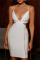 White Sexy Solid Patchwork Chains Backless V Neck Sling Dress Dresses