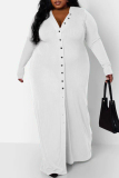 White Casual Solid Patchwork V Neck Long Sleeve Plus Size Dresses