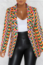 Colour Fashion Casual Print Patchwork Cardigan Turn-back Collar Outerwear