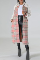 Pink Casual Print Patchwork Buckle Turndown Collar Outerwear