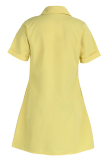 Light Yellow Fashion Casual Solid Patchwork POLO collar Shirt Dress Short Sleeve Dress