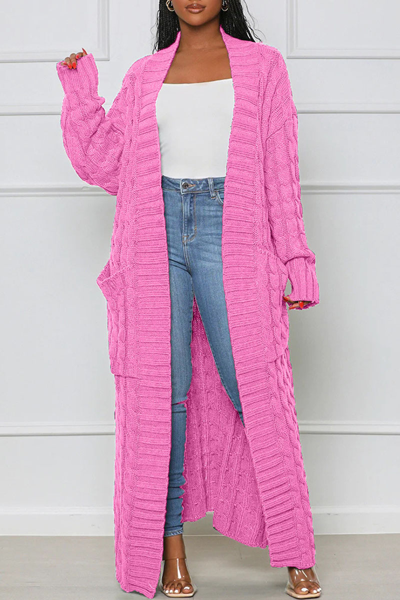 Pink Casual Solid Patchwork Outerwear_Coats & Cardigan & Cloak ...
