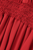 Red Fashion Casual Plus Size Solid Basic V Neck Lantern Sleeve Long Dress