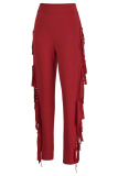 Red Fashion Casual Solid Tassel Regular High Waist Pencil Trousers