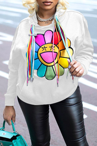 White Street Print Patchwork Hooded Collar Tops