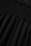 Black Fashion Casual Plus Size Solid Basic V Neck Lantern Sleeve Long Dress
