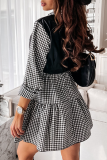 Khaki Elegant Patchwork Flounce Contrast Turndown Collar A Line Dresses