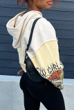 Apricot Casual Street Print Patchwork Hooded Collar Tops