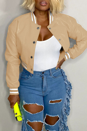 Khaki Casual Solid Patchwork Buckle Outerwear