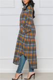 Orange Casual Plaid Print Cardigan Turndown Collar Outerwear