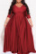 Red Casual Solid Patchwork Fold V Neck A Line Plus Size Dresses