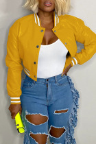 Yellow Casual Solid Patchwork Buckle Outerwear