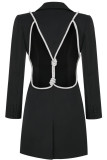 Black Sexy Casual Solid Patchwork Backless Turn-back Collar Long Sleeve Dresses