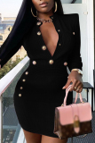Pink Sexy Casual Solid Patchwork V Neck Long Sleeve Dresses