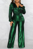 Ink Green Street Solid Patchwork V Neck Boot Cut Jumpsuits