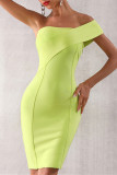 Fluorescent Pink Sexy Formal Solid Patchwork Backless Off the Shoulder One Step Skirt Dresses
