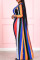 Colour Sexy Street Striped Print Patchwork V Neck Long Sleeve Two Pieces