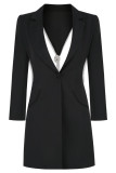 Black Sexy Casual Solid Patchwork Backless Turn-back Collar Long Sleeve Dresses