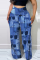 Red Fashion Casual Print Patchwork Regular High Waist Trousers