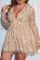Champagne Sexy Patchwork Tassel Sequins V Neck Long Sleeve Plus Size Dresses