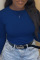 Navy Blue Casual Daily Solid Patchwork O Neck Tops