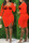 Tangerine Red Street Print Patchwork Draw String Fold Asymmetrical Square Collar Irregular Dress Dresses