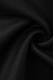 Black Elegant Solid Patchwork Flounce Asymmetrical V Neck Evening Dress Dresses