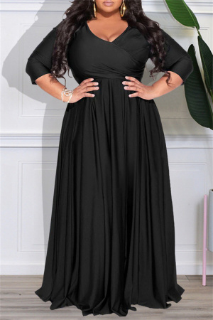 V-neck Simple Chiffon Full Length Dresses White Plus Size