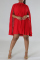 Red Sexy Elegant Print Fold O Neck A Line Dresses