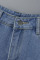 Light Blue Casual Street Solid Ripped Make Old Patchwork High Waist Denim Jeans