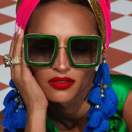 Green Party Solid Patchwork Sunglasses