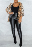 Tiger Pattern Casual Print Patchwork Cardigan Turn-back Collar Outerwear