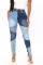 Fuchsia Casual Color Block Patchwork Mid Waist Skinny Denim Jeans