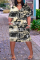 Army Green Casual Print Patchwork V Neck Straight Dresses