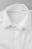 White Fashion Solid Hollowed Out Turndown Collar Tops
