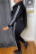 Black Casual Striped Patchwork Hooded Collar Long Sleeve Two Pieces