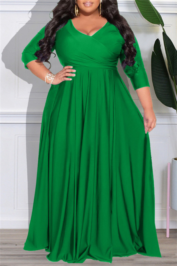 Women's Plus Size Casual Dress Sheath Dress Black Dress Solid Color Long Dress main image 1