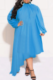 Baby Blue Casual Solid Patchwork Half A Turtleneck Irregular Dress Plus Size Dresses